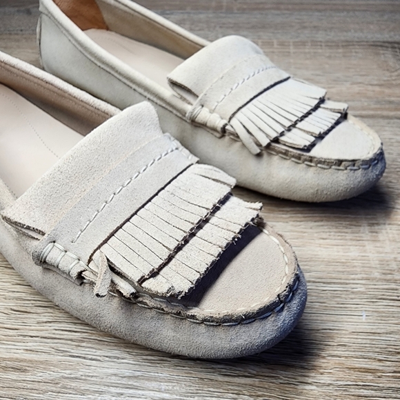 MASSIMO DUTTI Tan Suede Leather Slip On Fringe Moccasin Loafer Shoe 40 - Picture 3 of 8